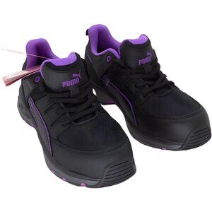 PUMA Women's Stepper Low Industrial Shoe Composite Toe, Black-Purple, Size 7.5